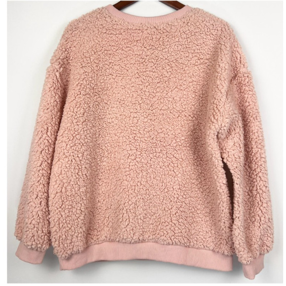 Judith March Pink Sherpa  S Sweatshirt Partners N Wine Rhinestone Lettering - Picture 2 of 9